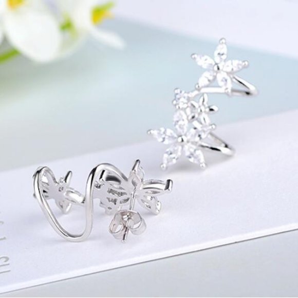 NEW 925 Sterling Silver Diamond Flower Earrings B - Picture 9 of 9
